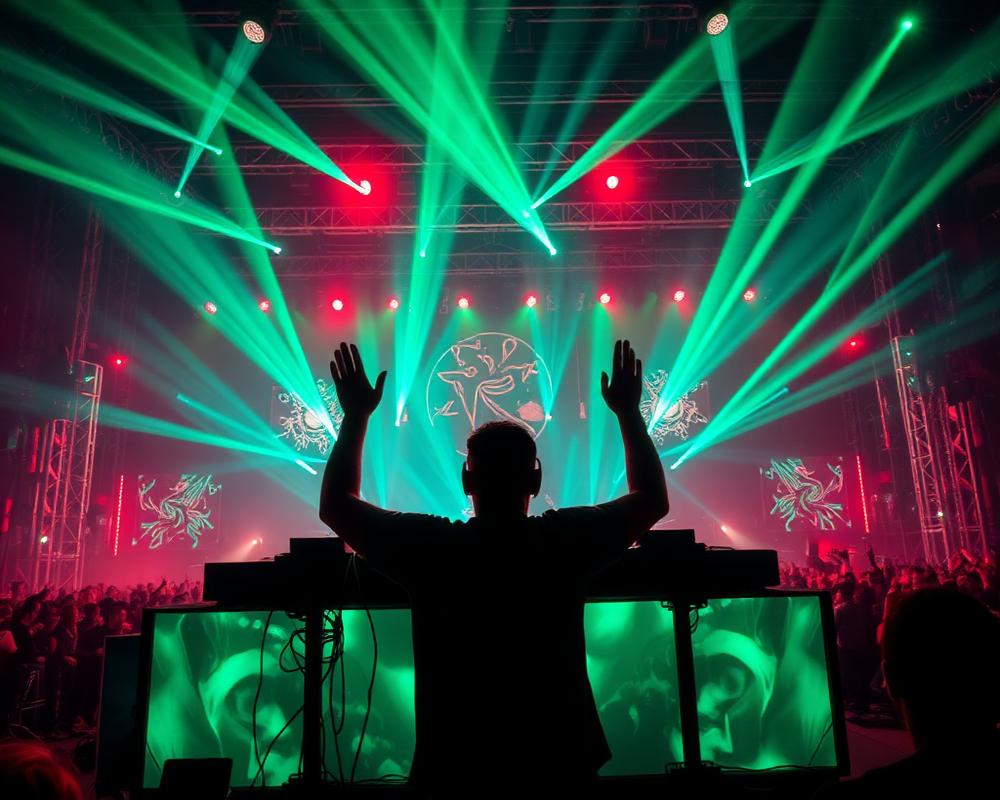 DJ performance with lasers